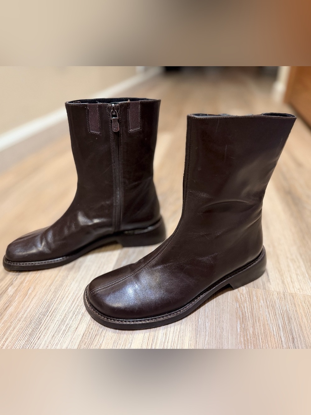 Donald J Pliner Ancona Women 7M Made in Italy Brown Leather Square Toe Boots